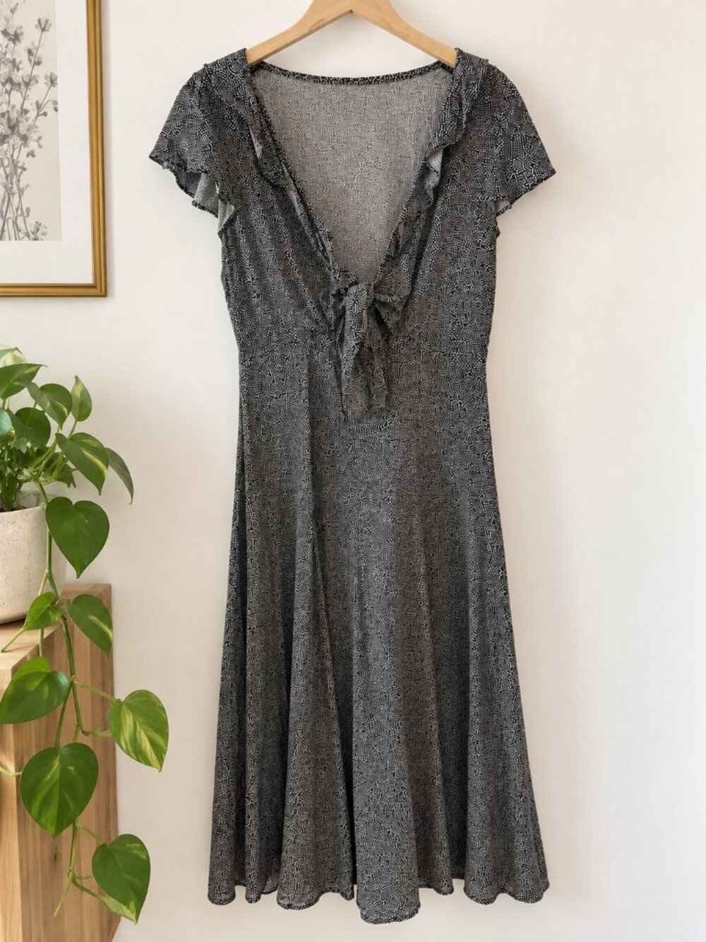 Auguste The Label Black & White Ruffle Midi Dress